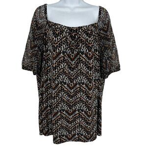 Lane Bryant Cheetah Zigzag Square Neck Elastic Sleeves Top Womens Size 22/24